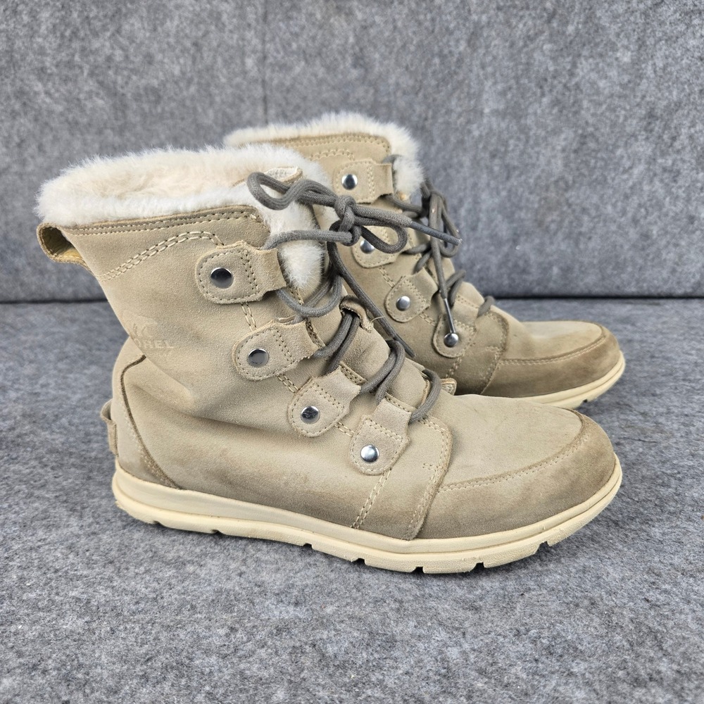 Sorel Explorer Joan Women 10.5 Ancient Fossil Suede Waterproof Faux Fur Boot